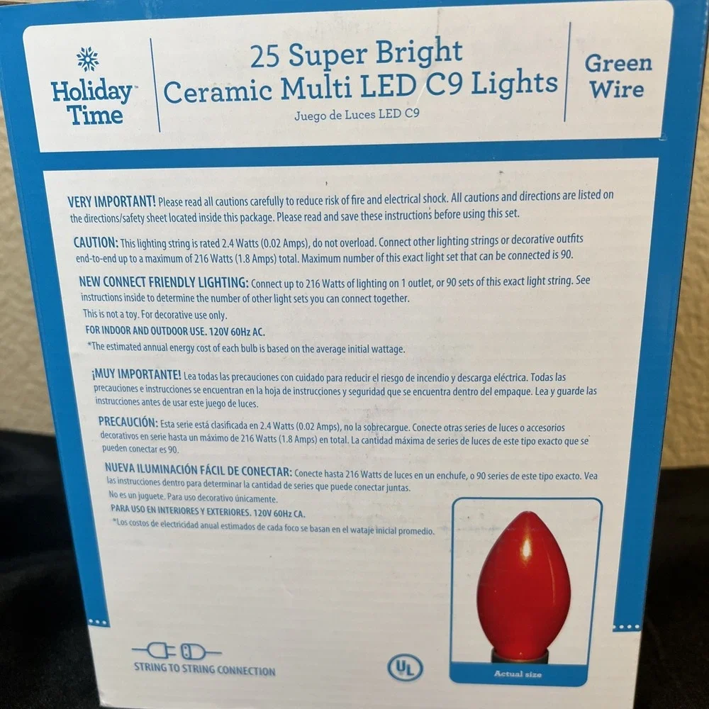 Holiday Time 25ct Multicolor Super Bright C9 LED Lights New 14ft Length